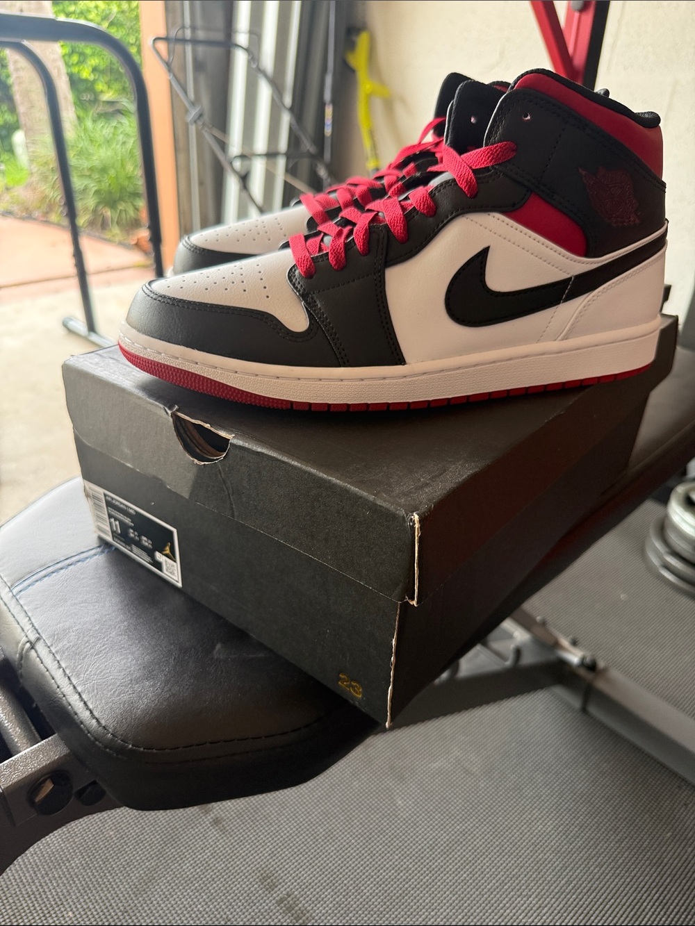Nike Air Jordan 1 Mid - Black/White/Red Men's Sneakers